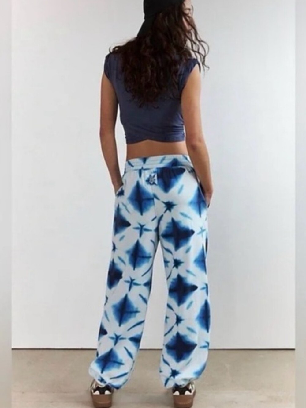 2 Pc Set Free People Movement Hot Shot Cotton Top & Pants, Navy Tie Dye - Picture 4 of 11